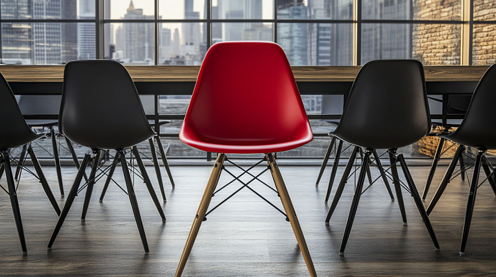 Modern red chair in an office